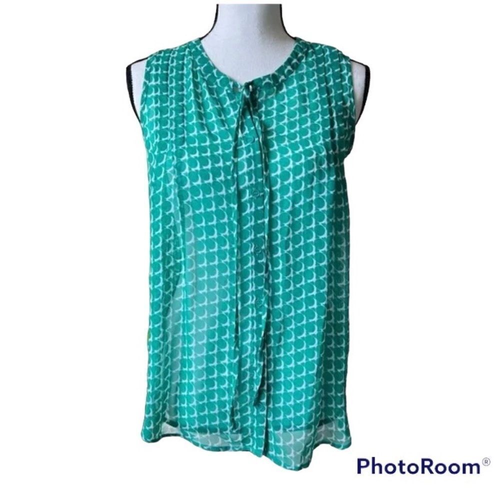 Pleione Women Green Short Sleeve Blouse Small